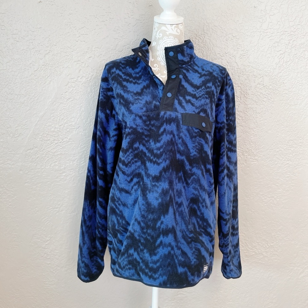 Eddie Bauer fleece chute mock neck snap Blue and Black Fleece Pullover large L